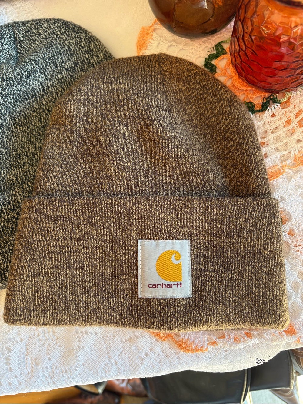 Carhartt Brown Marled Knit Cuffed Beanie with Logo Patch